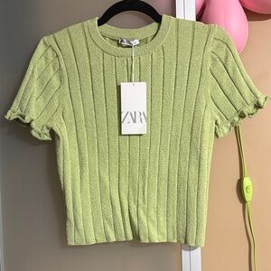 BNWT Zara Green Ribbed Plush Crop Top